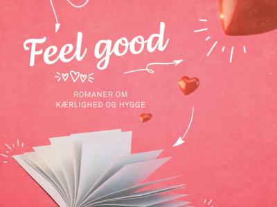 En åben bog med hjerter omkring - på billedet står der Feel good